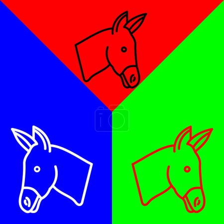 Téléchargez les illustrations : Icône vectorielle âne, icône de style linéaire, de la collection d'icônes tête d'animal, isolée sur fond rouge, bleu et vert. - en licence libre de droit