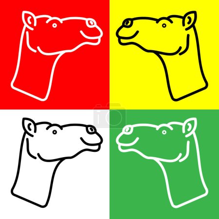 Illustration for Camel Vector Icon, Lineal style icon, from Animal Head icons collection, isolated on Red, Yellow, White and Green Background. - Royalty Free Image