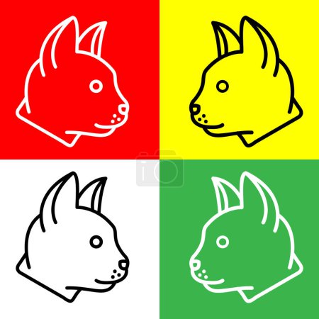 Cat Vector Icon, Lineal style icon, from Animal Head icons collection, isolated on Red, Yellow, White and Green Background.