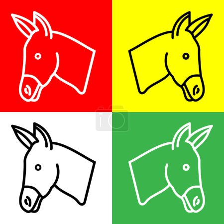 Ilustración de Icono de Vector de Burro, icono de estilo Lineal, de la colección de iconos Animal Head, aislado en fondo rojo, amarillo, blanco y verde. - Imagen libre de derechos