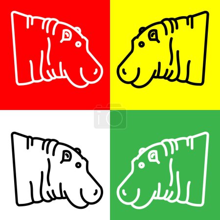 Ilustración de Hippopotamus Vector Icon, icono de estilo Lineal, de la colección de iconos Animal Head, aislado en fondo rojo, amarillo, blanco y verde. - Imagen libre de derechos