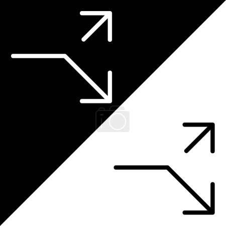 Flecha de carretera dividida Vector Icono, icono de estilo Lineal, de la colección de iconos de flechas Chevrons and Directions, aislado en fondo blanco y negro.