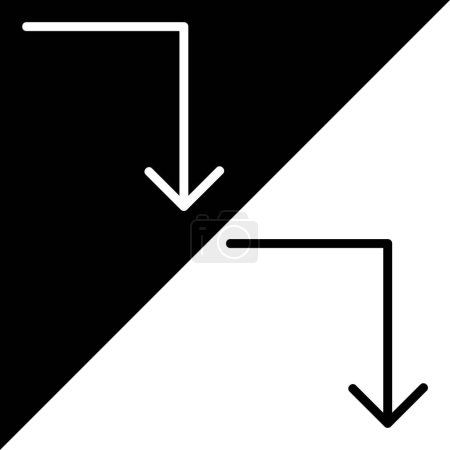 Turn right down arrow Vector Icon, Lineal style icon, from Arrows Chevrons and Directions icons collection, isolated on Black and white Background.