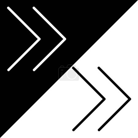Doppelter Pfeil nach rechts, vorwärts, neben Vector Icon, Lineal style icon, aus der Arrows Chevrons and Directions icons collection, isoliert auf schwarzem und weißem Hintergrund.