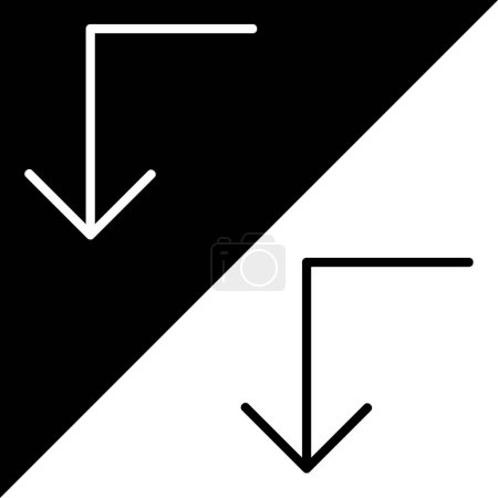 Turn left down arrow Vector Icon, Lineal style icon, from Arrows Chevrons and Directions icons collection, isolated on Black and white Background.
