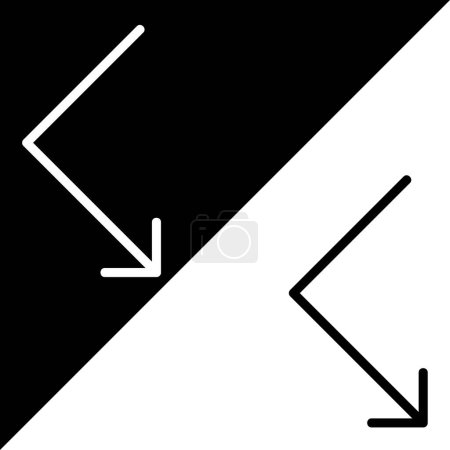 Illustration for Bounce right down arrow Vector Icon, Lineal style icon, from Arrows Chevrons and Directions icons collection, isolated on Black and white Background. - Royalty Free Image