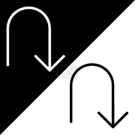 U-Turn Vector Icon, lineares Stilikon, aus der Arrows Chevrons and Directions Icons Kollektion, isoliert auf schwarzem und weißem Hintergrund.