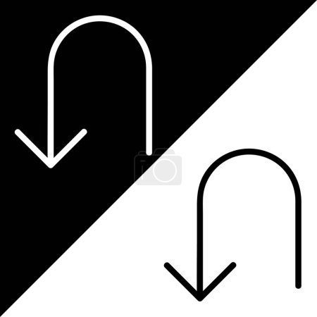 Ilustración de U-Turn, Icono de Vector de señal de tráfico, icono de estilo Lineal, de la colección de iconos de flechas Chevrons and Directions, aislado en fondo blanco y negro. - Imagen libre de derechos