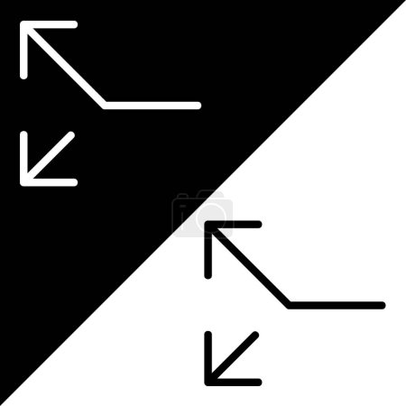 Divisé vers le haut gauche et vers le bas Icône vectorielle de flèche de route gauche, icône de style linéaire, de la collection des icônes des flèches Chevrons et directions, isolé sur fond noir et blanc.
