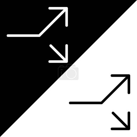 Divisé, en haut à droite et en bas à droite flèche de route Icône vectorielle, icône de style linéaire, de la collection d'icônes des flèches Chevrons et directions, isolé sur fond noir et blanc.