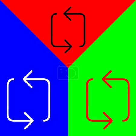 Repeat, Loop or Refresh Vector Icon, Lineal style icon, from Arrows Chevrons and Directions icons collection, isolated on Red, Blue and Green Background.