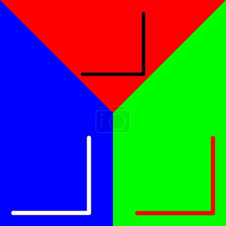 Icono vectorial de esquina inferior derecha, icono de estilo Lineal, de la colección de iconos de flechas Chevrons and Directions, aislado en fondo rojo, azul y verde.