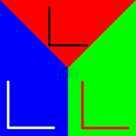 Links unten Pfeil Vector Icon, lineares Stil-Symbol, aus der Arrows Chevrons and Directions Icons Sammlung, isoliert auf rotem, blauem und grünem Hintergrund.