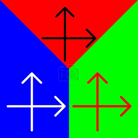 Illustration for Intersect arrows Vector Icon, Lineal style icon, from Arrows Chevrons and Directions icons collection, isolated on Red, Blue and Green Background. - Royalty Free Image