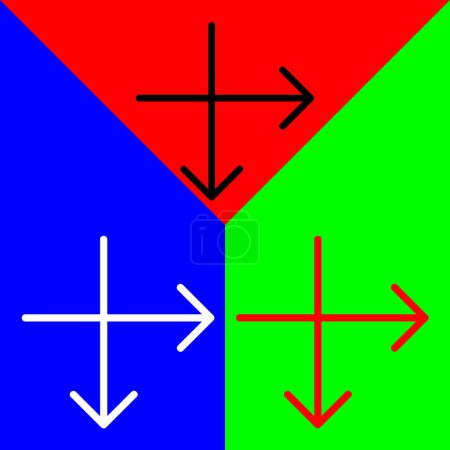 Schnittpunkt Pfeile Vector Icon, lineares Stilsymbol, aus der Arrows Chevrons and Directions Icons Sammlung, isoliert auf rotem, blauem und grünem Hintergrund.