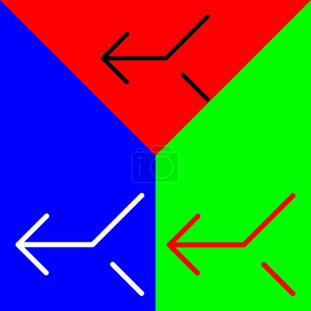 Zusammenführen von linkem Vector Icon, linearem Stilikon, aus der Arrows Chevrons and Directions Icons Sammlung, isoliert auf rotem, blauem und grünem Hintergrund.