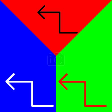 zigzag arrow Vector Icon, icono de estilo Lineal, de la colección de iconos de flechas Chevrons and Directions, aislado en fondo rojo, azul y verde.