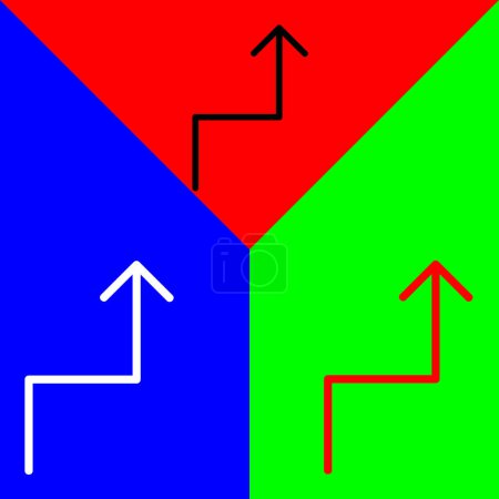 Zick-Zack-Pfeil Vector Icon, lineares Stil-Symbol, aus der Arrows Chevrons and Directions Icons Sammlung, isoliert auf rotem, blauem und grünem Hintergrund.