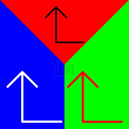 Drehen Sie Pfeil nach links Vector Icon, Lineal-Stil-Symbol, aus Arrows Chevrons and Directions icons collection, isoliert auf rotem, blauem und grünem Hintergrund.