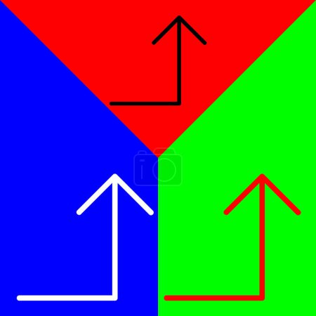Drehen Sie Pfeil rechts nach oben Vector Icon, Lineal-Stil-Symbol, aus Arrows Chevrons and Directions icons collection, isoliert auf rotem, blauem und grünem Hintergrund.