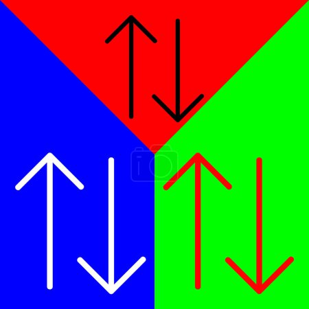 Échangez verticalement, de haut en bas Icône vectorielle, icône de style linéaire, de la collection des icônes des flèches Chevrons et directions, isolé sur fond rouge, bleu et vert.