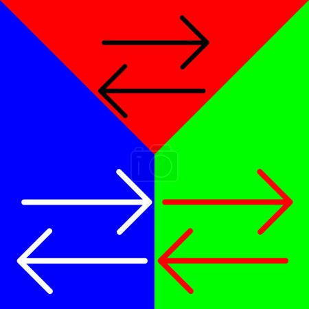 Échangez ou échangez l'icône vectorielle, icône de style linéaire, de la collection d'icônes des flèches Chevrons et directions, isolée sur fond rouge, bleu et vert.