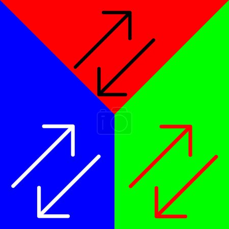 flèche d'échange, flèche droite diagonale Icône vectorielle, icône de style linéaire, de la collection d'icônes des flèches Chevrons et directions, isolée sur fond rouge, bleu et vert.