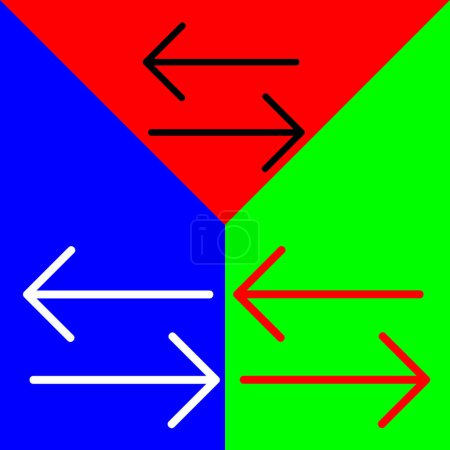 Reciclaje recurrencia, renovación, recarga, intercambio o Swap Vector Icono, icono de estilo Lineal, de la colección de iconos Flechas Chevrons and Directions, aislado en fondo rojo, azul y verde.