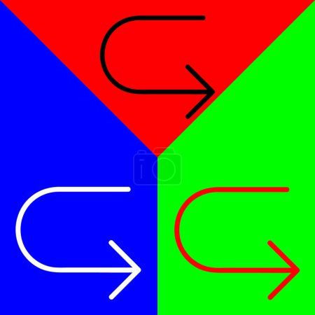 Ilustración de U Gire, Gire a la derecha icono del vector, icono de estilo Lineal, de la colección de iconos flechas Chevrons and Directions, aislado en fondo rojo, azul y verde. - Imagen libre de derechos