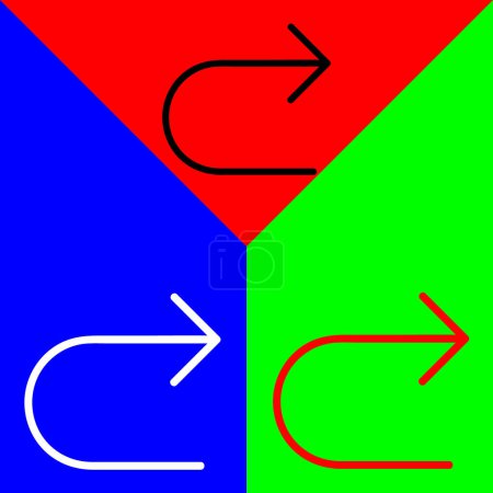 U Turn Vector Icon, lineares Stilsymbol, aus der Arrows Chevrons and Directions Icons Sammlung, isoliert auf rotem, blauem und grünem Hintergrund.