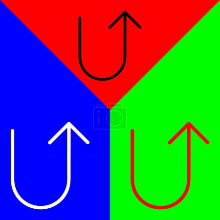 U-Turn, Verkehrszeichen Vector Icon, lineares Stilikon, aus der Arrows Chevrons and Directions Icons Kollektion, isoliert auf rotem, blauem und grünem Hintergrund.