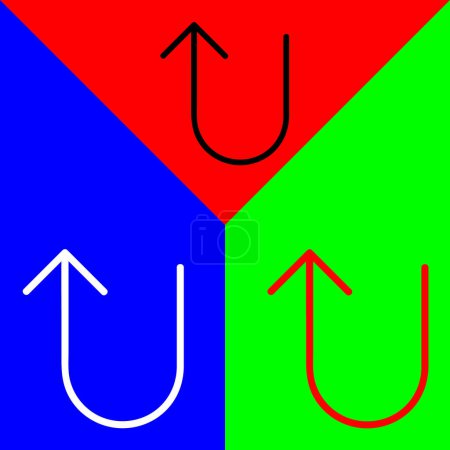 U-Turn, Verkehrszeichen Vector Icon, lineares Stilsymbol, aus der Arrows Chevrons and Directions Iconsammlung, isoliert auf rotem, blauem und grünem Hintergrund.