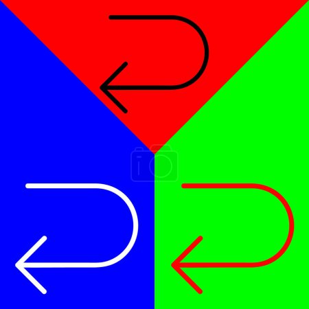 Tournez, tournez à gauche icône vectorielle, icône de style linéaire, de la collection des icônes des flèches Chevrons et directions, isolé sur fond rouge, bleu et vert.