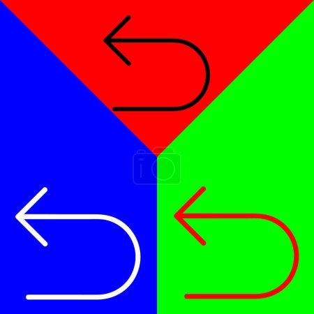 U Turn, panneau de signalisation Icône vectorielle, icône de style linéaire, de la collection d'icônes des flèches Chevrons et directions, isolé sur fond rouge, bleu et vert.