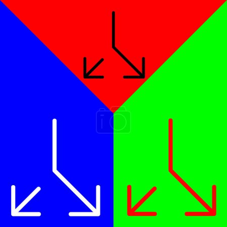 Illustration for Split or Splitting road arrow Vector Icon, Lineal style icon, from Arrows Chevrons and Directions icons collection, isolated on Red, Blue and Green Background. - Royalty Free Image