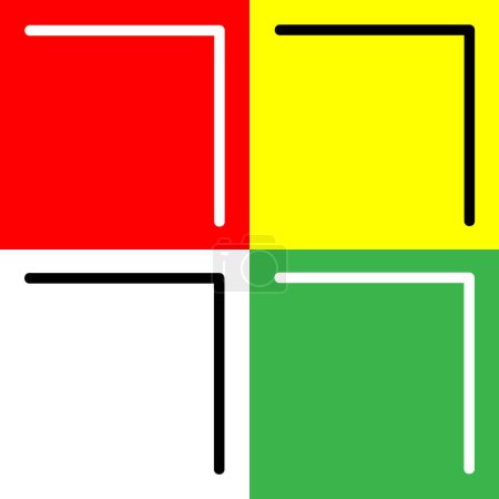 Chevron, Icono de esquina a la derecha Icono Vector, Icono de estilo Lineal, de la colección de iconos Flechas Chevrons and Directions, aislado en fondo rojo, amarillo, blanco y verde.