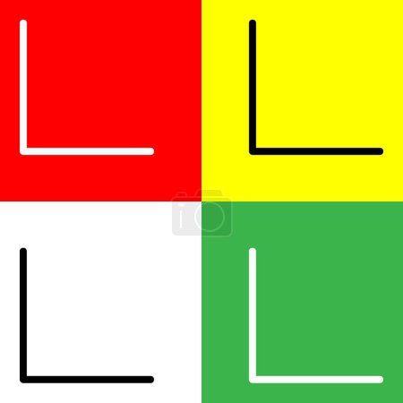 Links unten Pfeil Vector Icon, lineares Stil-Symbol, aus der Arrows Chevrons and Directions Icons Sammlung, isoliert auf rotem, gelbem, weißem und grünem Hintergrund.
