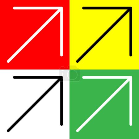 Arriba Flecha derecha flecha de esquina Vector Icono, icono de estilo Lineal, de la colección de iconos Flechas Chevrons and Directions, aislado en fondo rojo, amarillo, blanco y verde.