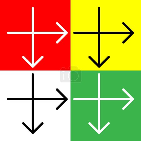 Illustration for Intersect arrows Vector Icon, Lineal style icon, from Arrows Chevrons and Directions icons collection, isolated on Red, Yellow, White and Green Background. - Royalty Free Image