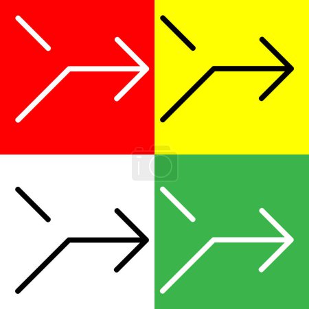 Zusammenführen rechts Vektor-Symbol, lineares Stil-Symbol, aus der Arrows Chevrons and Directions Icons Sammlung, isoliert auf rotem, gelbem, weißem und grünem Hintergrund.