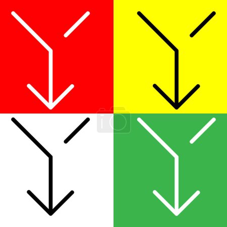 Zusammenführen von Vector Icon, linearem Stil-Symbol, aus der Arrows Chevrons and Directions Icons Sammlung, isoliert auf rotem, gelbem, weißem und grünem Hintergrund.