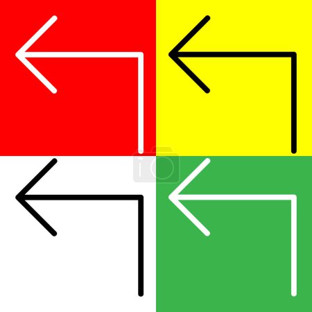 Coin en haut à gauche Icône vectorielle, icône de style linéaire, de la collection d'icônes des flèches Chevrons et directions, isolée sur fond rouge, jaune, blanc et vert.