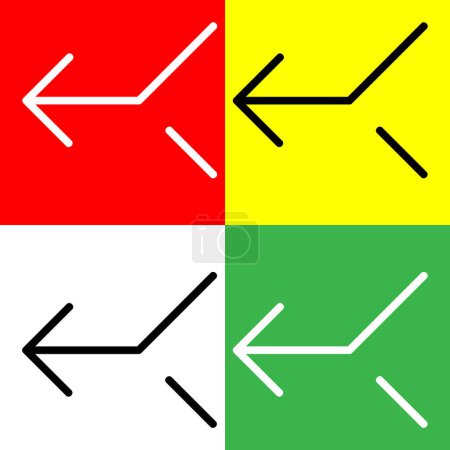 Zusammenführen von linkem Vector Icon, linearem Stilsymbol, aus der Arrows Chevrons and Directions Icons Sammlung, isoliert auf rotem, gelbem, weißem und grünem Hintergrund.