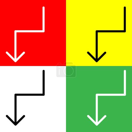 Zick-Zack-Pfeil Vector Icon, lineares Stil-Symbol, aus der Arrows Chevrons and Directions Icons Sammlung, isoliert auf rotem, gelbem, weißem und grünem Hintergrund.
