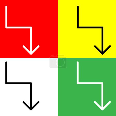zigzag arrow Vector Icon, icono de estilo Lineal, de la colección de iconos de flechas Chevrons and Directions, aislado en fondo rojo, amarillo, blanco y verde.