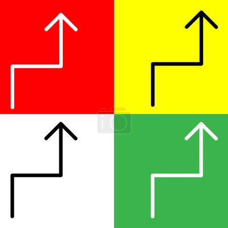 Zick-Zack-Pfeil Vector Icon, lineares Stil-Symbol, aus der Arrows Chevrons and Directions Icons Sammlung, isoliert auf rotem, gelbem, weißem und grünem Hintergrund.