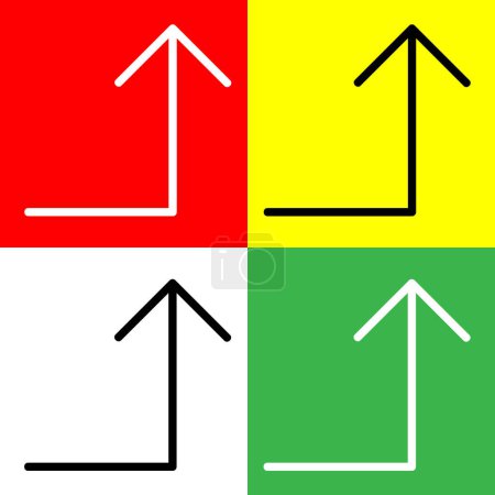 Drehen Sie Pfeil rechts nach oben Vector Icon, Lineal-Stil-Symbol, aus Arrows Chevrons and Directions icons collection, isoliert auf rotem, gelbem, weißem und grünem Hintergrund.