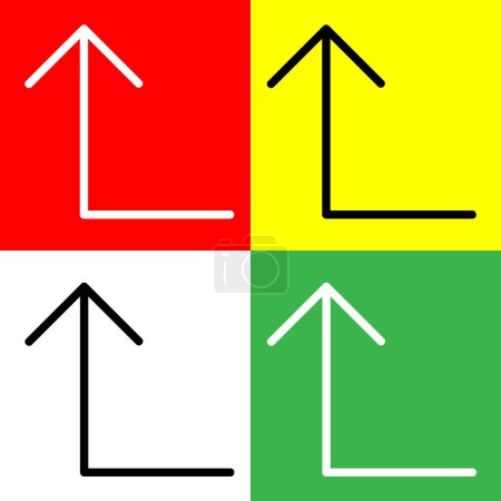 Gire a la izquierda hacia arriba la flecha Vector Icono, icono de estilo Lineal, de la colección de iconos Flechas Chevrons and Directions, aislado en fondo rojo, amarillo, blanco y verde.