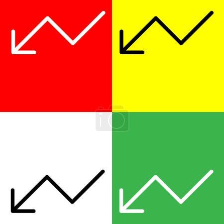Tendencia hacia abajo, crisis, caída icono de vectores, icono de estilo Lineal, de la colección de iconos de flechas Chevrons and Directions, aislado en fondo rojo, amarillo, blanco y verde.