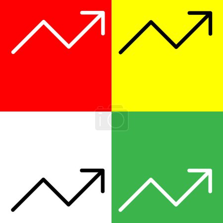 Tendance, chat, économique, hausse Icône vectorielle, icône de style linéaire, de la collection d'icônes des flèches Chevrons et directions, isolé sur fond rouge, jaune, blanc et vert.